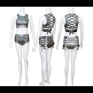 Silver metallic rave crop top and booty